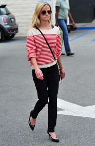 Reese-Witherspoon-striped-red-sweater-black-pants-casual-197x300