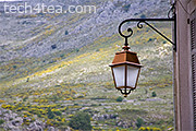Metalwork lantern in French Provence. The exposure was reasonably well-balanced.