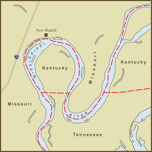 A Map of the Strange Kentucky Border at the New Madrid Bend in the Mississippi River by amproehl