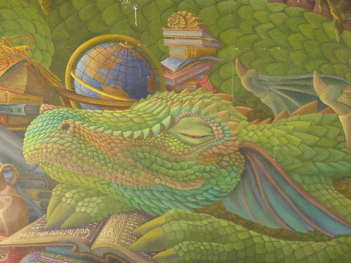 Detail of dragon on mural behind Prescott Public Library