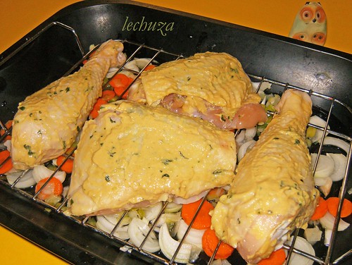 Pollo asado mostaza-poner en rustidera
