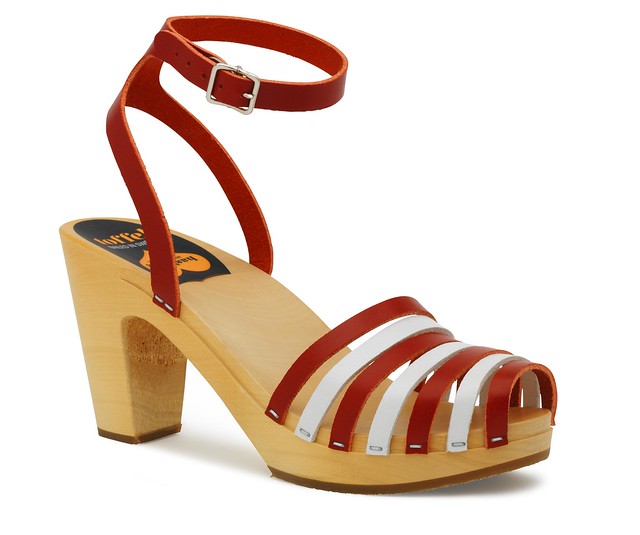 399 Striped Beach Sandal Red and White