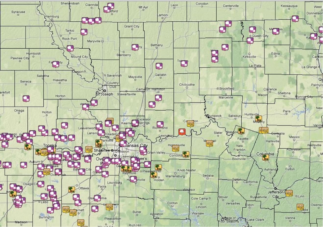 NWS Pleasant Hill Storm Reports Map 4-3-11