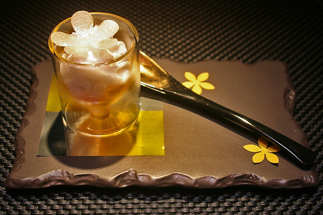 The beautifully named Le Parfum de Iles - smooth passion fruit, rum granite, light coconut foam