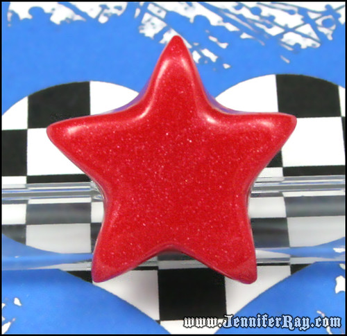 Blood Red Star - Glittery Red Star Adjustable Silver toned Ring by JenniferRay.com