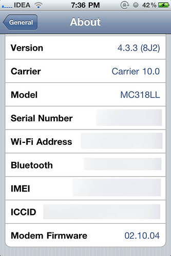 iPhone 4 on iOS 4.3.3 baseband 02.10.04