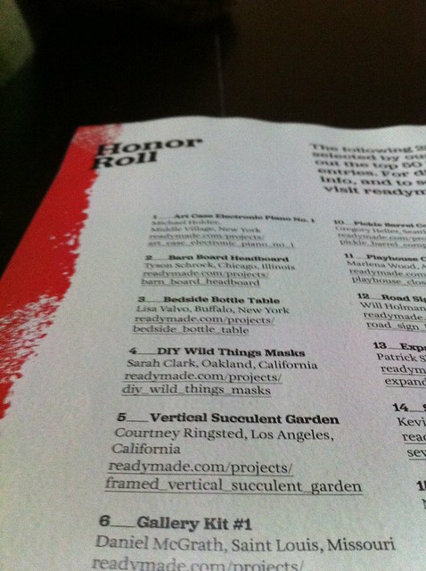 No. 5 - Vertical Succulent Garden Tutorial Shout-out in ReadyMade Magazine April/May 2011