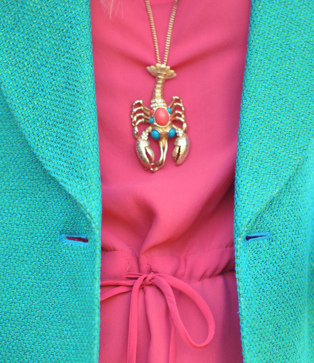 vintage coral turquoise gold lobster pendant necklace