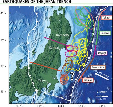 Modello degli eventi geologici del terremoto giapponese dell'11 marzo 2011