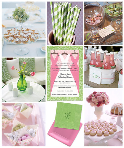 Pink plates and green napkins add a great 