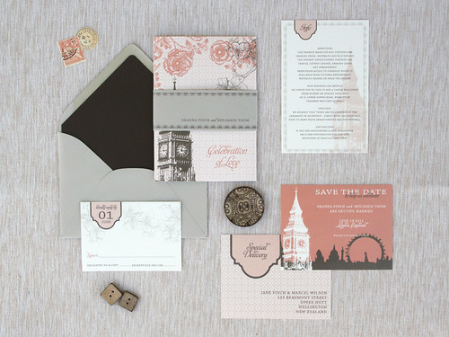 London Skyline Wedding Invite Suite via Oh So Beautiful Paper