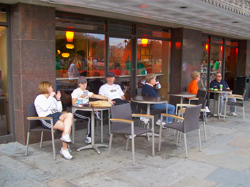 Outdoor seating at Starbuck's