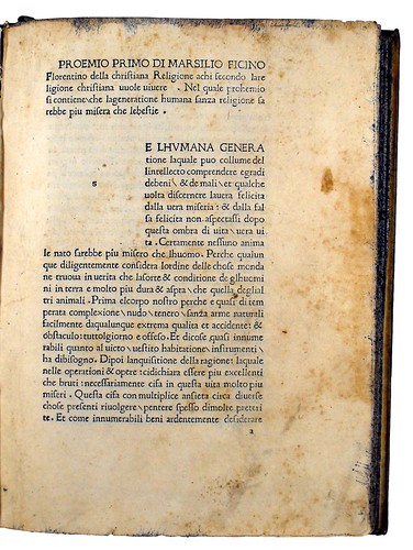 Title incipit of Ficinus, Marsilius: De Christiana religione [Italian]
