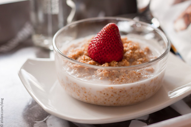 Bulgur Wheat Porridge w/ Coconut Milk & Strawberries