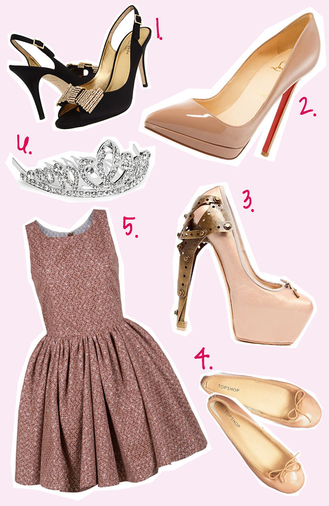 Ballerina Style Inspiration Fashion Collage, Christian Louboutin, Azzedine Alaia Vitrail Cut Out Dress, Pink Dress