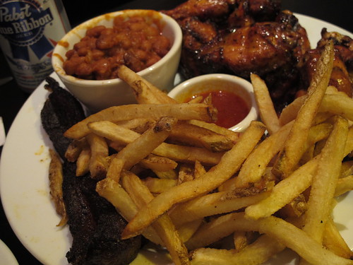 Pulled Pork with Wings, Baked Beans and Handcut Fries