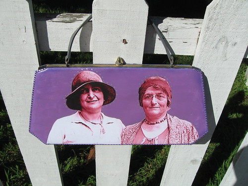 Penny Richards' upcycled purse featuring an image of (left to right): Sidonie Matsner Gruenberg (188