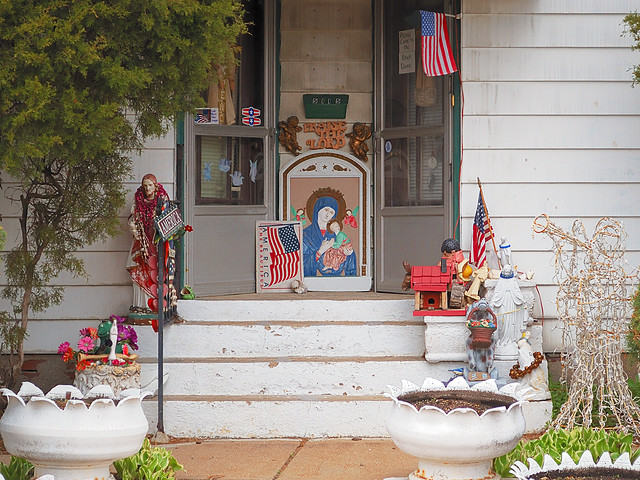Pious decorations at a residence in the Hill neighborhood, in Saint Louis, Missouri, USA