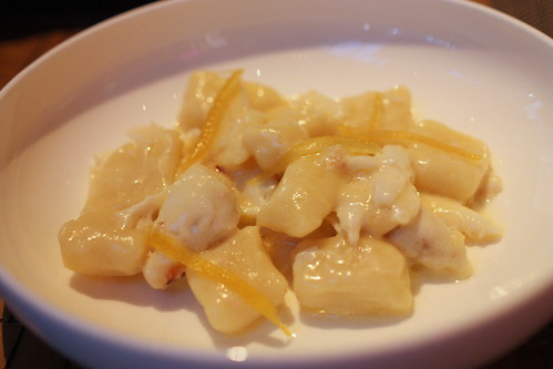 gnocchi in cream sauce with lemon zest and lump crab