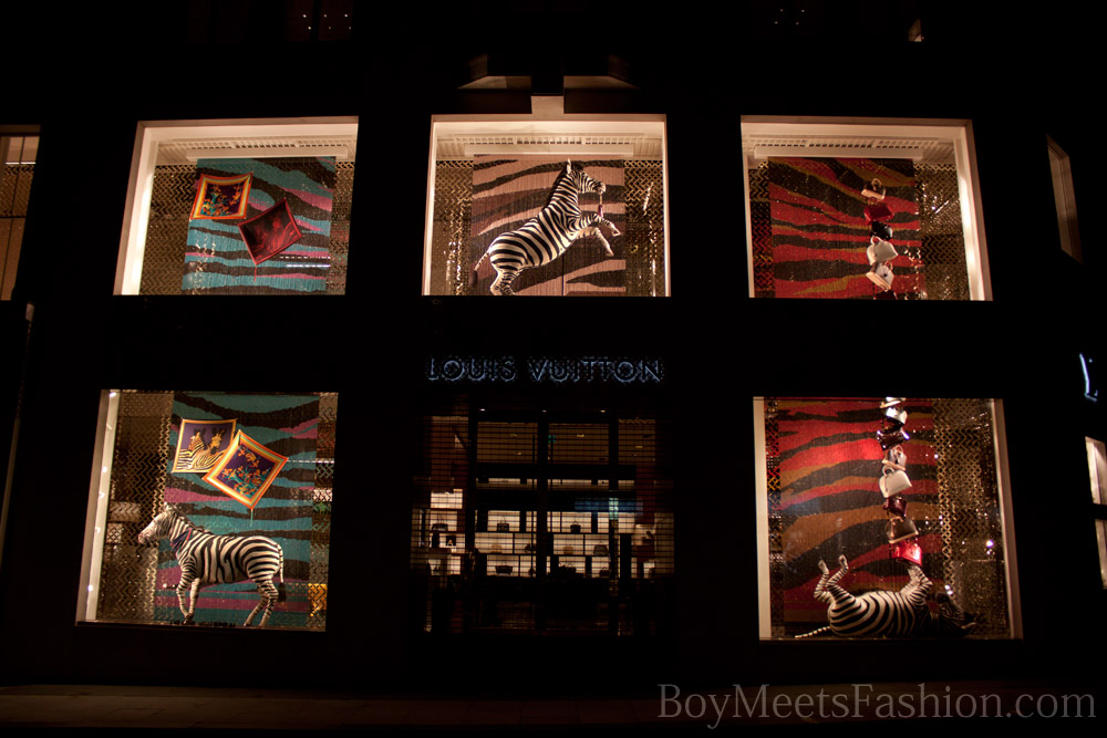 The windows of Louis Vuitton Maison on New Bond Street