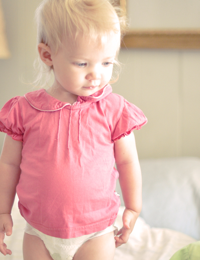 Delilah in a pink tshirt + toddler 