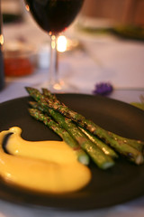 Chargrilled English asparagus with saffron alioli