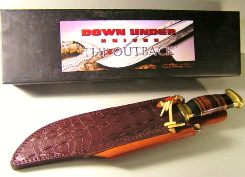 Down Under Knives The Outback Hunting Bowie Knife 11" Polish Blade, Leather Handle