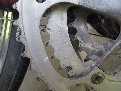 Worn middle chainring