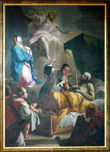 Painting in a German church of a deathbed scene