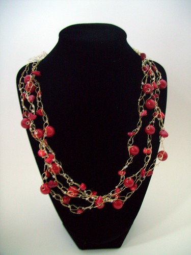 Crochet "Reds" Necklace w/Gold Wire & Clasp