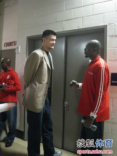 December 31st, 2010 - Yao Ming and Hakeem Olajuwon talk in the hallways of Toyota Center after the Rockets-Raptors game