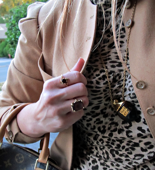 vintage camel jacket+70's jewelry+leopard print t shirt+louis vuiton bag