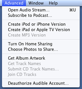 iTunes  advanced menu