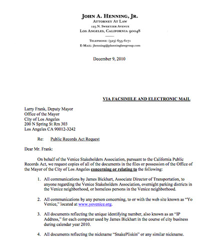 Venice Stakeholders Association Files Demand Regarding Jim Bickhart/Snakeplishkin