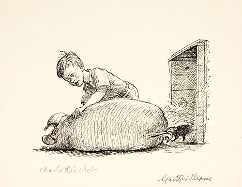 garth williams in sketch of boy with sleeping pig
