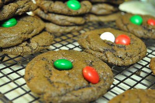 Chocolate Cookies with Mint M&Ms