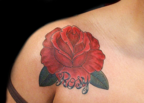 red rose tattoos. Red Rose Tattoo + Name Rosy