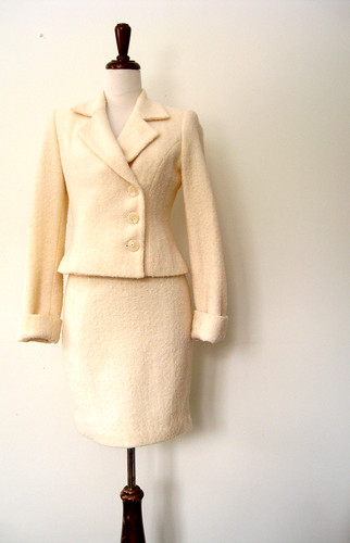 Creamsicle Wool Boucle Skirt Suit, Vintage 80's  