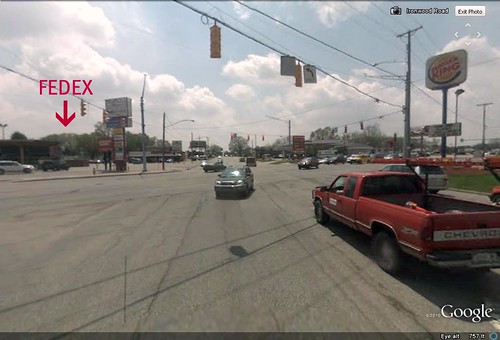 FedEx/Kinko's sits on the opposite corner (via Google Earth)