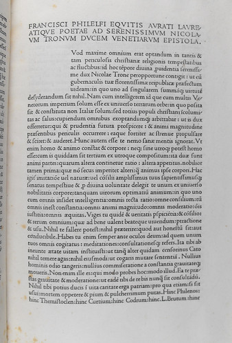 Beginning of Philelphus, Franciscus: Epistola ad Nicolaum Tronum