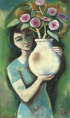 Hofer, Carl (1878-1955) - 1930c. Girl Holding a Vase with Flowers (Christie's London, 2006) by RasMarley