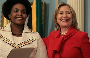 Republic of South Africa Foreign Minister Maite Nkoana-Mashabane and United States Secretary of State Hilary Clinton discuss issues in Washington. After WikiLeaks, the U.S. is anxious to be seen with African leaders. by Pan-African News Wire File Photos