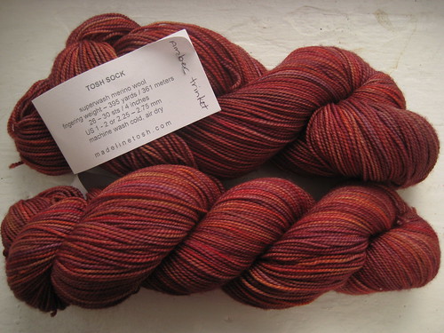 Madelinetosh Tosh Sock yarn in Amber Trinket colorway