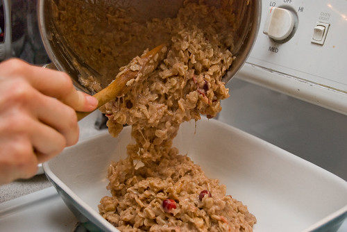 Pour oatmeal into prepared pan