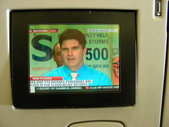 6 Dec 2010: In-flight entertainment display on my Virgin Blue flight with a live feed about massive flooding in New South Wales