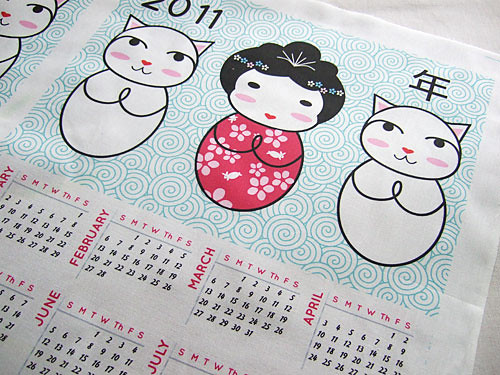 Kokeshi Teatowel Calendar Fabric