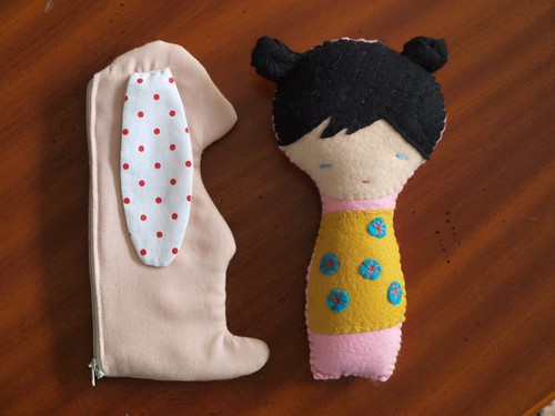 rabbit case and kokeshi doll rattle