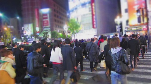 Busy street crossing in Shinjuku district of Tokyo, Japan