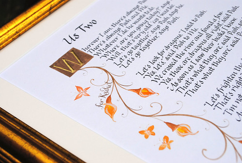 wedding anniversary calligraphy gift Us Two poem A A Milne