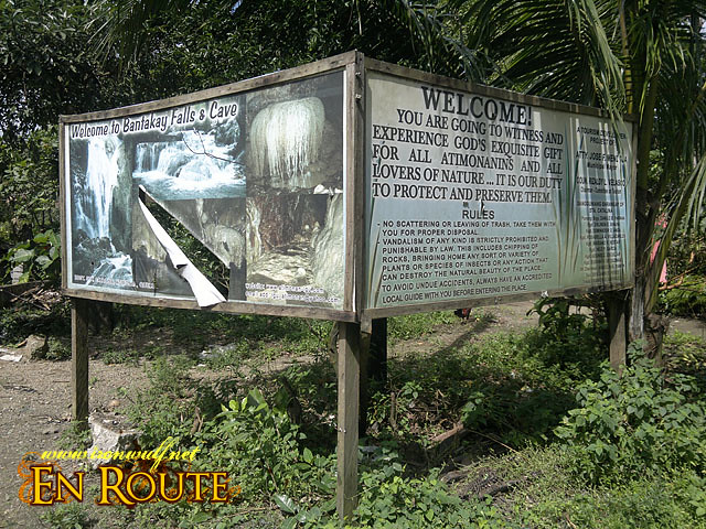 Road signage for Bantakay Falls and Cave